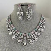 MintPink Silver CZ Diamond necklace, American Diamond Necklace,Indian pakistani jewelry for wedding, gift for her, bridal jewelry