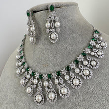 Emerald Green Silver CZ Diamond necklace, American Diamond Necklace,Indian pakistani jewelry for wedding, gift for her, bridal jewelry