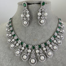 Emerald Green Silver CZ Diamond necklace, American Diamond Necklace,Indian pakistani jewelry for wedding, gift for her, bridal jewelry
