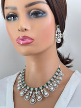 Emerald Green Silver CZ Diamond necklace, American Diamond Necklace,Indian pakistani jewelry for wedding, gift for her, bridal jewelry