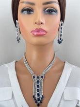 Sapphire Blue Silver CZ Diamond necklace, American Diamond Necklace,Indian pakistani jewelry for wedding, gift for her, bridal jewelry