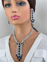 Sapphire Blue Silver CZ Diamond necklace, American Diamond Necklace,Indian pakistani jewelry for wedding, gift for her, bridal jewelry