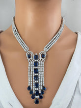 Sapphire Blue Silver CZ Diamond necklace, American Diamond Necklace,Indian pakistani jewelry for wedding, gift for her, bridal jewelry