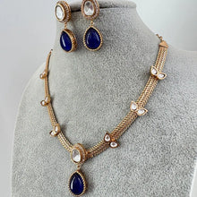 Blue Doublet Antique Gold Kundan Necklace, South Indian Jewelry, Fusion Necklace Wedding necklace, Gold Necklace, Victorian uncut kundan