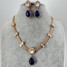 Blue Doublet Antique Gold Kundan Necklace, South Indian Jewelry, Fusion Necklace Wedding necklace, Gold Necklace, Victorian uncut kundan