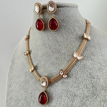 Ruby Doublet Antique Gold Kundan Necklace, South Indian Jewelry, Fusion Necklace Wedding necklace, Gold Necklace, Victorian uncut kundan