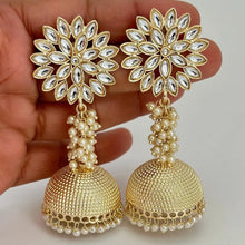 White Gold Pearl Jhumka/Punjabi Jewelry/Bollywood Jewelry/Gold Kundan Jhumkas/TrendyJhumka Earring/Indian Jewelry/Pakistani Jewelry