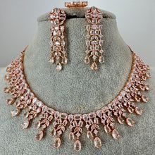 Rose Gold CZ Diamond necklace with Earrings and Tikka /CZ Stones Necklace Set/Elegant/Unique Jewelry/Indian/Pakistani/Bollywood