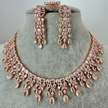 Rose Gold CZ Diamond necklace with Earrings and Tikka /CZ Stones Necklace Set/Elegant/Unique Jewelry/Indian/Pakistani/Bollywood