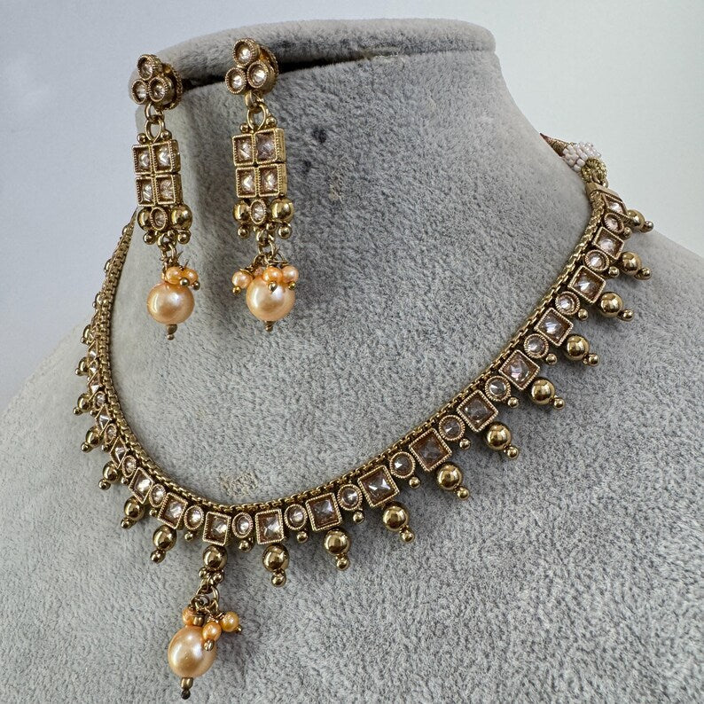 Champagne Antique Polki Kundan necklace/Indian jewelry/Punjabi/Pakistani/Wedding necklace/Bridal necklace/Indian necklace