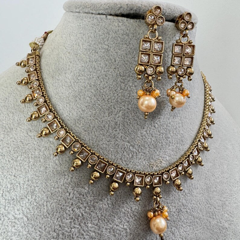 Champagne Antique Polki Kundan necklace/Indian jewelry/Punjabi/Pakistani/Wedding necklace/Bridal necklace/Indian necklace