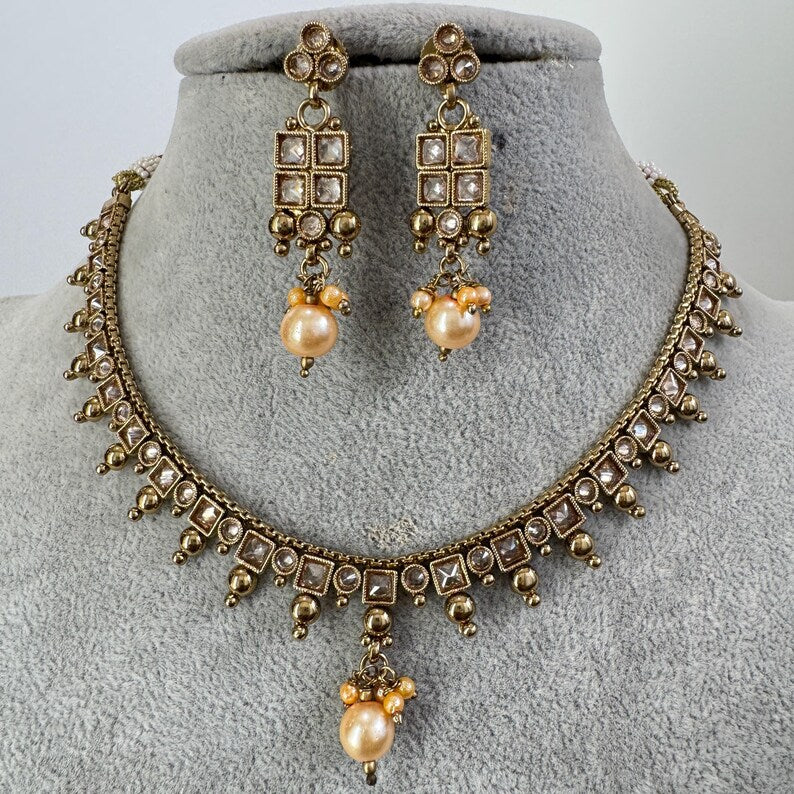 Champagne Antique Polki Kundan necklace/Indian jewelry/Punjabi/Pakistani/Wedding necklace/Bridal necklace/Indian necklace