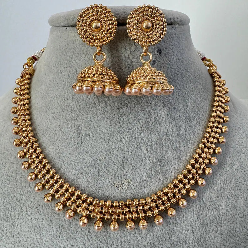Antique Gold Necklace/South Indian Jewelry/Temple Jewelry/Guttapusalu Necklace/Wedding necklace/Bridal necklace/Indian necklace