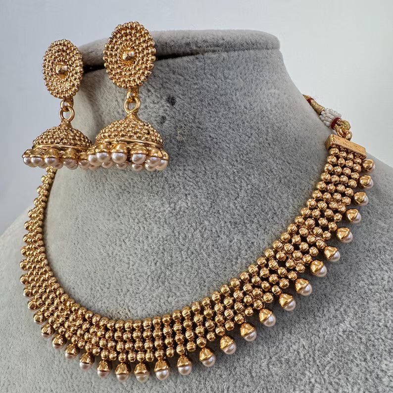 Antique Gold Necklace/South Indian Jewelry/Temple Jewelry/Guttapusalu Necklace/Wedding necklace/Bridal necklace/Indian necklace