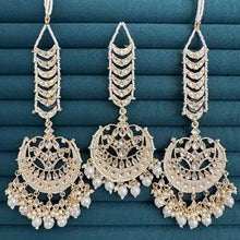 Restocked Gold Kundan Tikka w/Earring Set/ Indian Bridal Maang Tikka /Teeka Tika Headpiece Pearl Jewelry Women Bollywood Bridesmaid Gifts