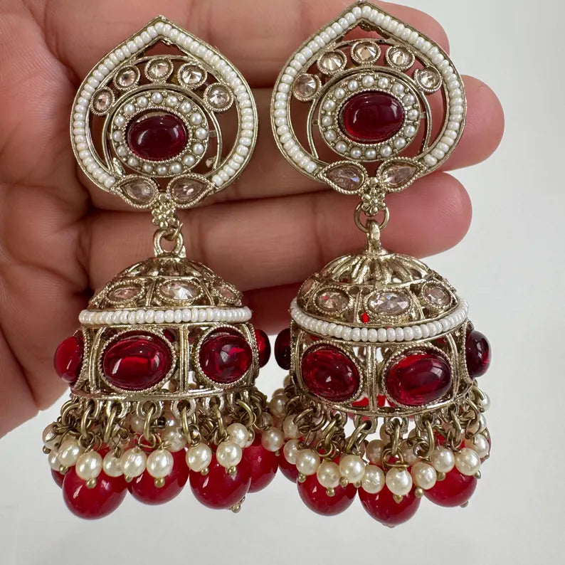 Antique Polki kundan Jhumka/stone Jhumka/Indian Jewelry/Pakistani Jewelry/Punjabi Jewelry/Statement earrings/Bridal earring/Indian wedding