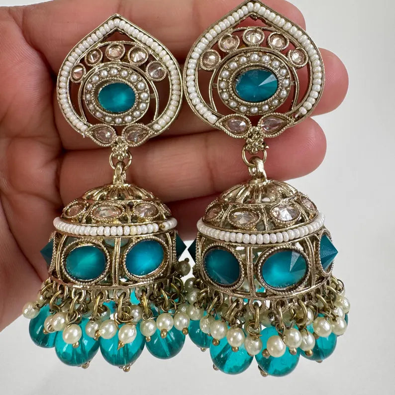 Antique Polki kundan Jhumka/stone Jhumka/Indian Jewelry/Pakistani Jewelry/Punjabi Jewelry/Statement earrings/Bridal earring/Indian wedding