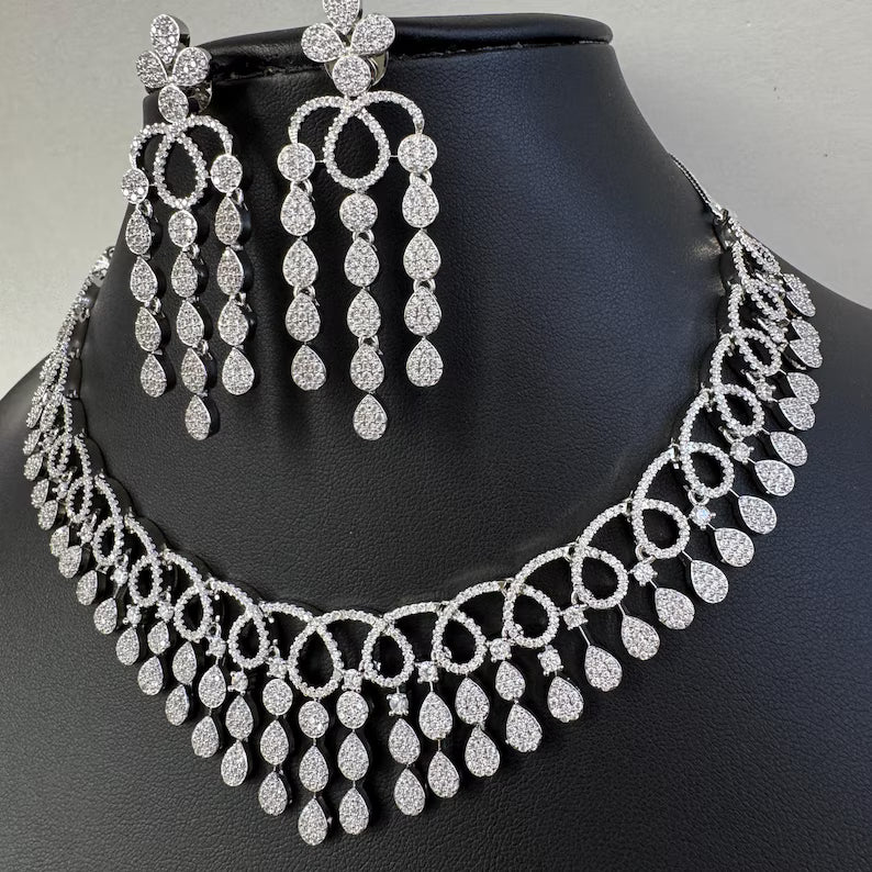 White silver American Diamond necklace/Delicate CZ Stones Necklace/Elegant/Unique Jewelry/Indian/Pakistani/Bollywood/Indian Wedding/Bridal