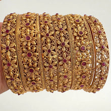 et of 6 gold Antique Bridal bangles choda set/Bridal bangles/Antique bangles/Gold bangles/Rajwadi bangles/Kundan stone bangles
