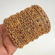 et of 6 gold Antique Bridal bangles choda set/Bridal bangles/Antique bangles/Gold bangles/Rajwadi bangles/Kundan stone bangles