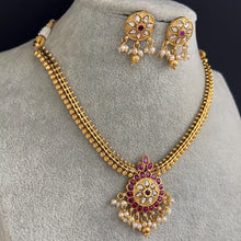 Ruby Antique Gold Necklace, South Indian Jewelry, Temple Jewelry, Guttapusalu Necklace, Kemp Jewelry, Wedding necklace, Gold Necklace