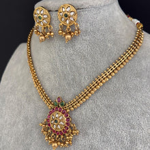 RubyGreen Antique Gold Necklace, South Indian Jewelry, Temple Jewelry, Guttapusalu Necklace, Kemp Jewelry, Wedding necklace, Gold Necklace