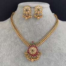 RubyGreen Antique Gold Necklace, South Indian Jewelry, Temple Jewelry, Guttapusalu Necklace, Kemp Jewelry, Wedding necklace, Gold Necklace
