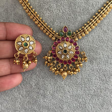 RubyGreen Antique Gold Necklace, South Indian Jewelry, Temple Jewelry, Guttapusalu Necklace, Kemp Jewelry, Wedding necklace, Gold Necklace