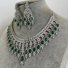 Green CZ diamond necklace,American Diamond wedding necklace, Cz jewelry, Indian, Pakistani, Punjabi wedding jewelry, Bridal necklace