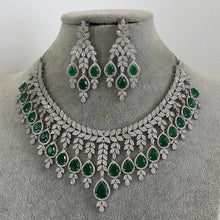 Green CZ diamond necklace,American Diamond wedding necklace, Cz jewelry, Indian, Pakistani, Punjabi wedding jewelry, Bridal necklace