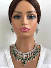 Green CZ diamond necklace,American Diamond wedding necklace, Cz jewelry, Indian, Pakistani, Punjabi wedding jewelry, Bridal necklace