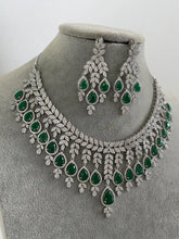 Green CZ diamond necklace,American Diamond wedding necklace, Cz jewelry, Indian, Pakistani, Punjabi wedding jewelry, Bridal necklace