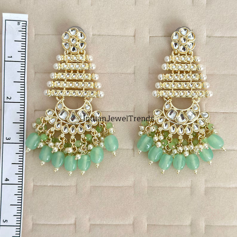 Bollywood Kundan Earrings/Indian Earrings/pearl Earring/Pakistani Earrings/Statement Earrings/Long chandelier/bridal earrings