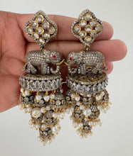 Victorian CZ Diamond Elephant Large Jhumka/Statement Earrings\CZ Indian Jhumka/Pakistani Jewelry/Indian Earring/Indian wedding/Gift for her