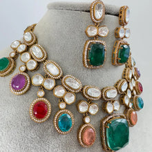 Multi Victorian Moissanite polki Doublet Stone Necklace, Sabyasachi Necklace, Statement Necklace, Semi Precious Designer necklace, Bridal