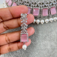 Pink Silver CZ Diamond necklace, American Diamond Necklace,Indian pakistani jewelry for wedding, gift for her, bridal jewelry