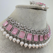 Pink Silver CZ Diamond necklace, American Diamond Necklace,Indian pakistani jewelry for wedding, gift for her, bridal jewelry