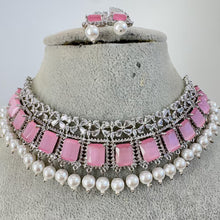 Pink Silver CZ Diamond necklace, American Diamond Necklace,Indian pakistani jewelry for wedding, gift for her, bridal jewelry