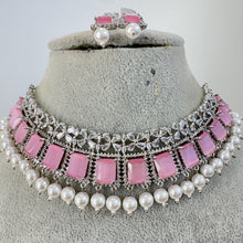 Pink Silver CZ Diamond necklace, American Diamond Necklace,Indian pakistani jewelry for wedding, gift for her, bridal jewelry