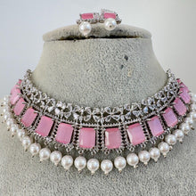 Pink Silver CZ Diamond necklace, American Diamond Necklace,Indian pakistani jewelry for wedding, gift for her, bridal jewelry