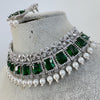 Green Silver CZ Diamond necklace, American Diamond Necklace,Indian pakistani jewelry for wedding, gift for her, bridal jewelry