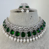 Green Silver CZ Diamond necklace, American Diamond Necklace,Indian pakistani jewelry for wedding, gift for her, bridal jewelry