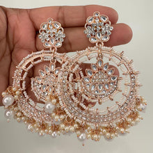 White Rose Gold Bollywood Stone Kundan Chandbali Earrings, Stone earrings, Indian Kundan Earrings,Pakistani Punjabi earrings, Indian wedding