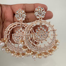 White Rose Gold Bollywood Stone Kundan Chandbali Earrings, Stone earrings, Indian Kundan Earrings,Pakistani Punjabi earrings, Indian wedding