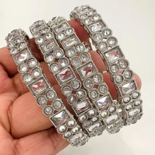 Set of 4 Silver Polki Kundan Silver Bangles Punjabi bangles Set/Bridal bangles /Polki Reverse AD bangles\Indian Bangles\Indian Wedding