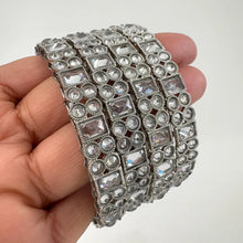 Set of 4 Silver Polki Kundan Silver Bangles Punjabi bangles Set/Bridal bangles /Polki Reverse AD bangles\Indian Bangles\Indian Wedding