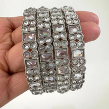 Set of 4 Silver Polki Kundan Silver Bangles Punjabi bangles Set/Bridal bangles /Polki Reverse AD bangles\Indian Bangles\Indian Wedding