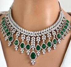 Green CZ diamond necklace,American Diamond wedding necklace, Cz jewelry, Indian, Pakistani, Punjabi wedding jewelry, Bridal necklace