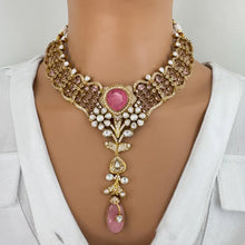 Pink Amrapali jewelry Inspired Gold Moissanite Polki Kundan Necklace, Fusion Indian trending jewelry, Bollywood, Indian, Pakistani necklace