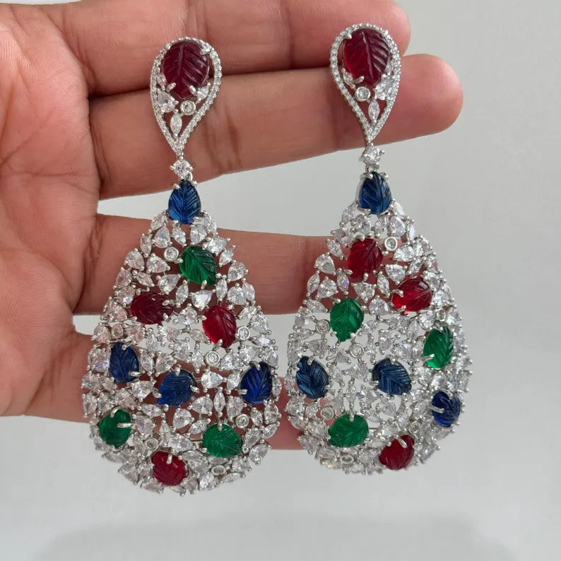 American Diamond earrings/Indian Jewelry/Pakistani Jewelry/Cocktail cz earrings /CZ earrings/AD earrings/Statement earrings/Gift for her